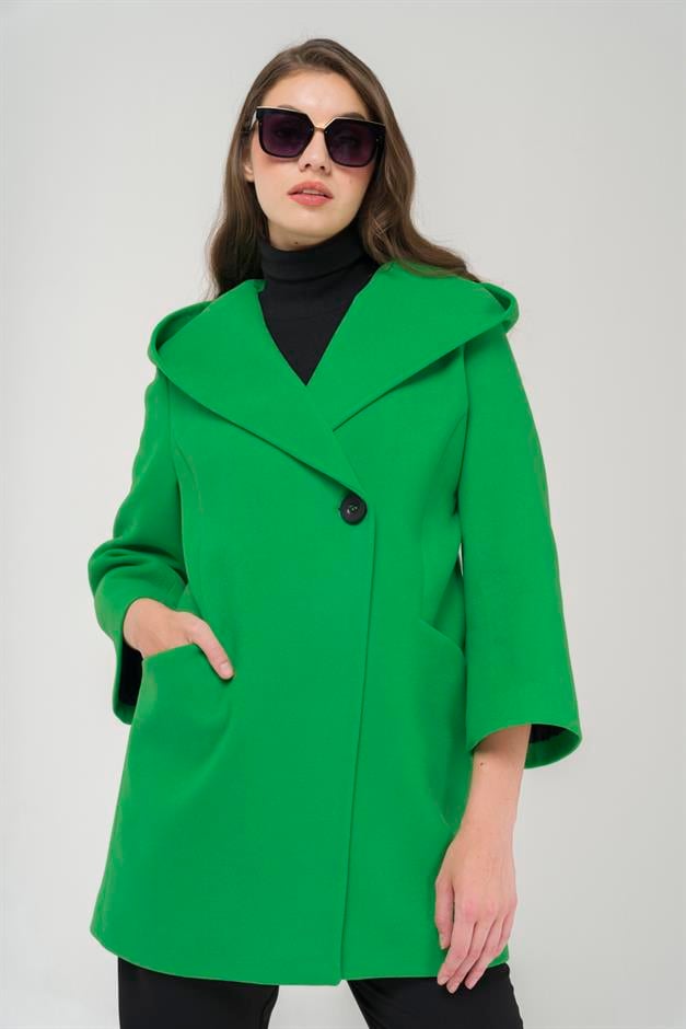 Hooded Tied Waist Coat LIGHT GREEN 3359