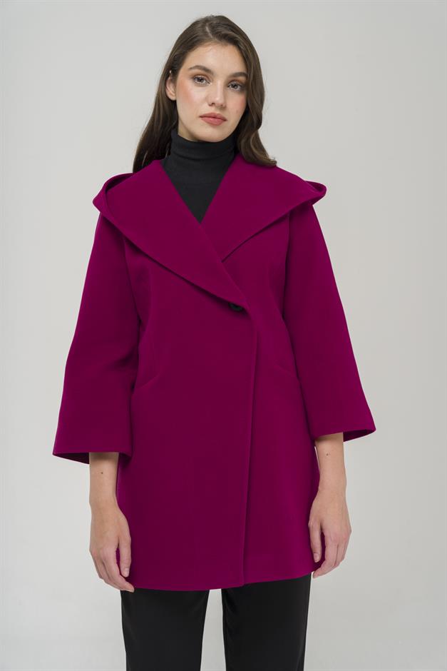 Hooded Tied Waist Coat Fuchsia 3359