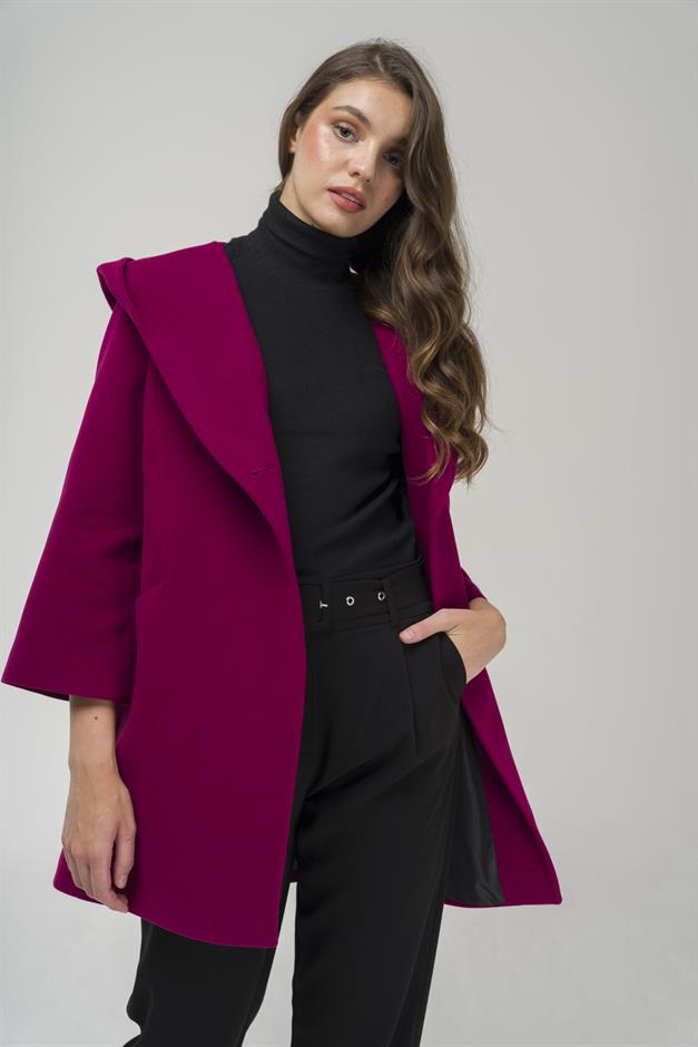 Hooded Tied Waist Coat Fuchsia 3359