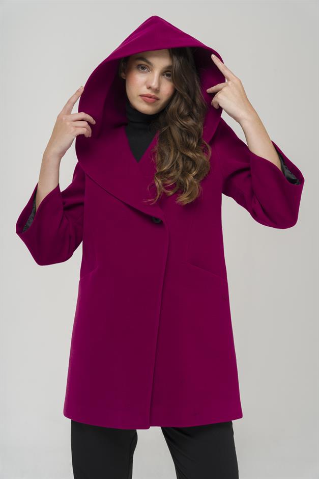 Hooded Tied Waist Coat Fuchsia 3359