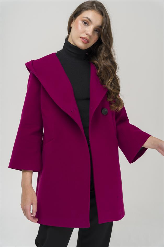 Hooded Tied Waist Coat Fuchsia 3359