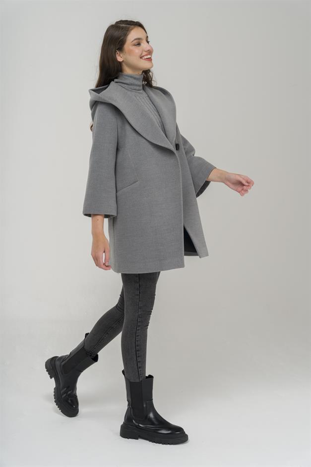 Hooded Tied Waist Coat GREY 3359