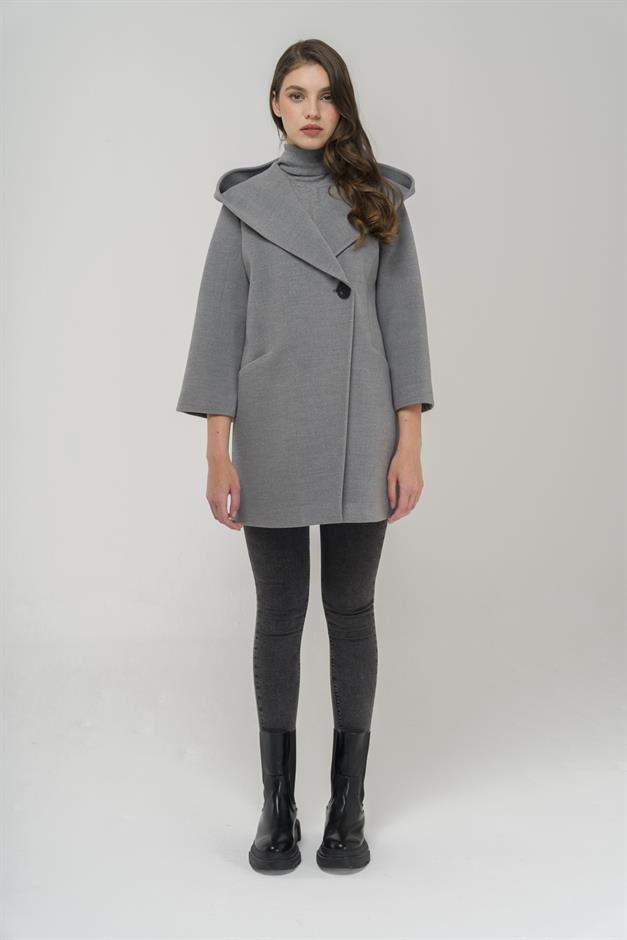 Hooded Tied Waist Coat GREY 3359