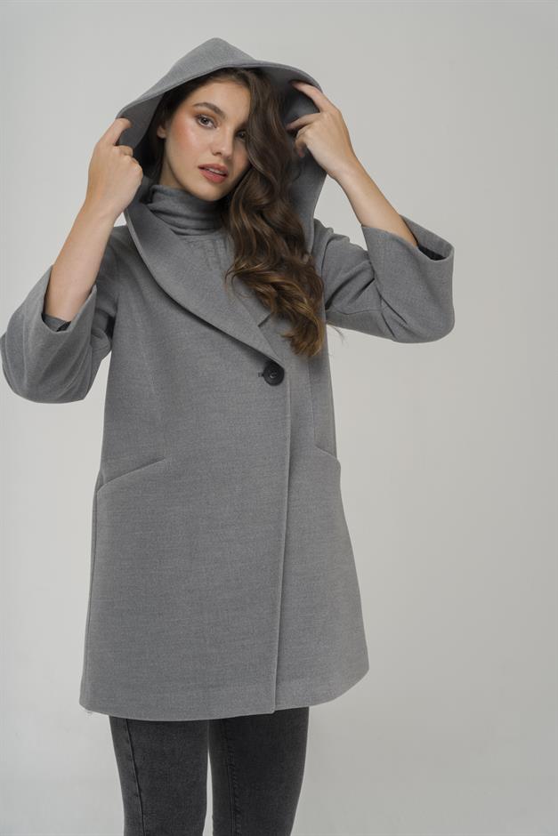 Hooded Tied Waist Coat GREY 3359