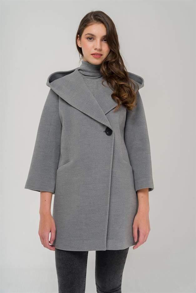 Hooded Tied Waist Coat GREY 3359