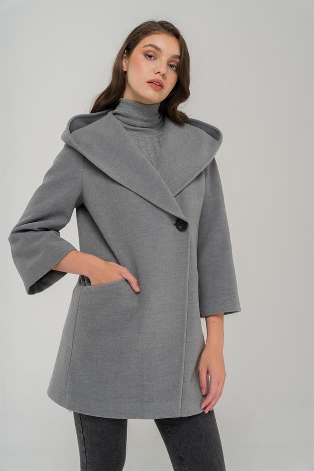 Hooded Tied Waist Coat GREY 3359