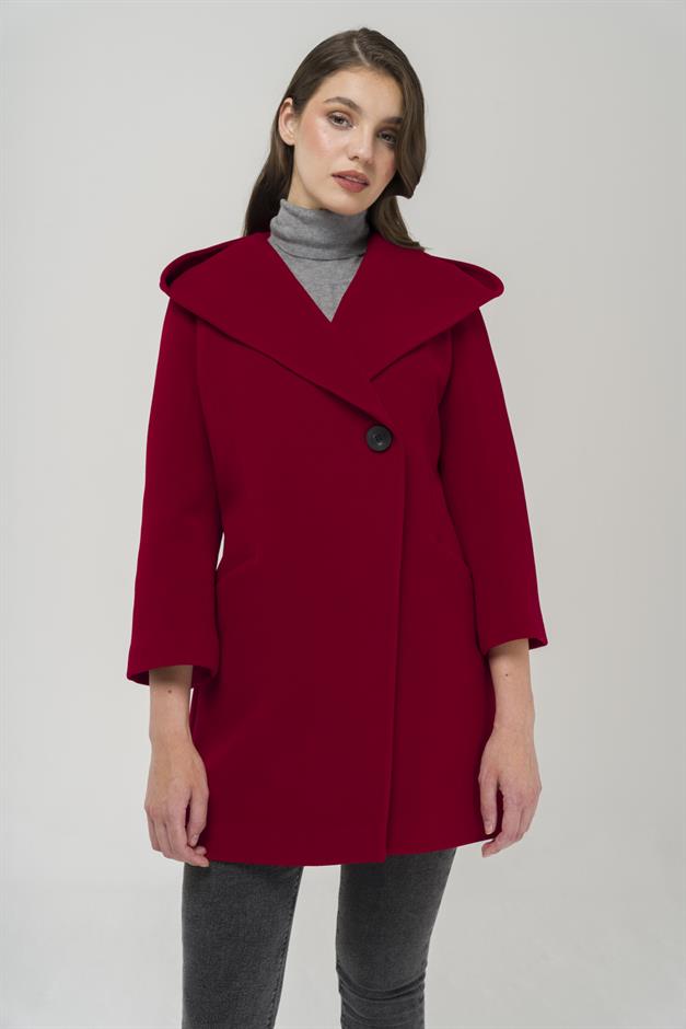 Hooded Tied Waist Coat RED 3359