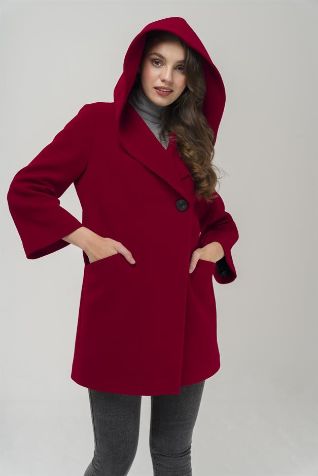 Hooded Tied Waist Coat RED 3359