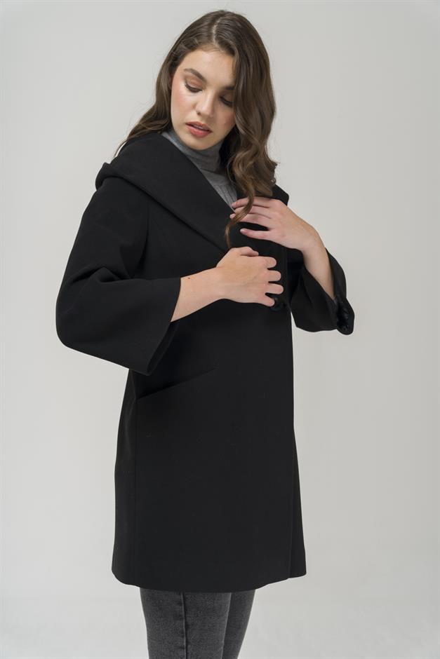 Hooded Tied Waist Coat BLACK 3359