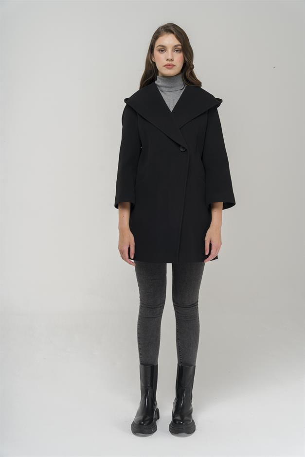 Hooded Tied Waist Coat BLACK 3359