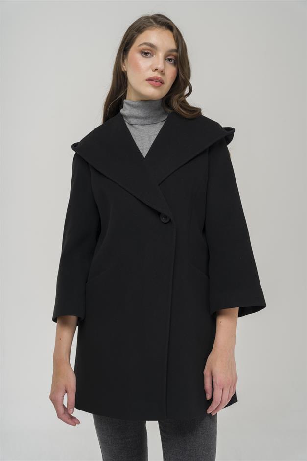 Hooded Tied Waist Coat BLACK 3359
