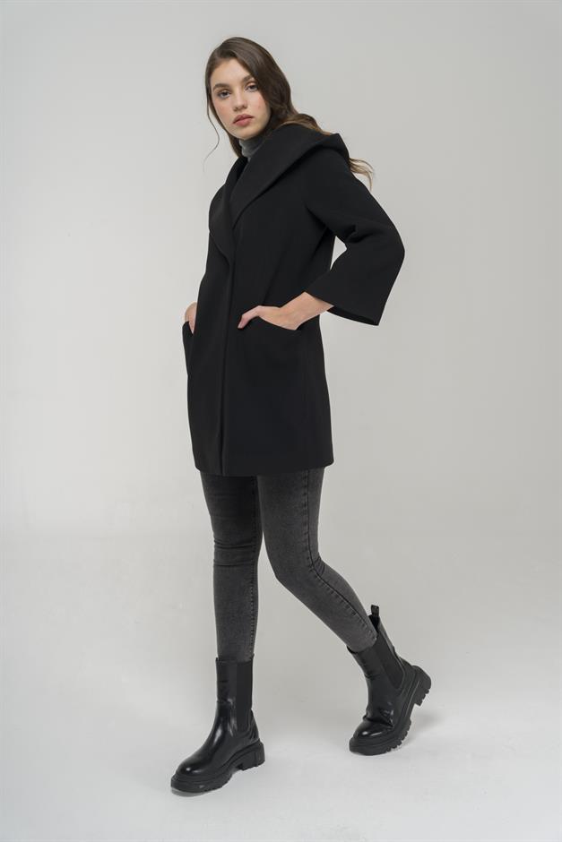 Hooded Tied Waist Coat BLACK 3359