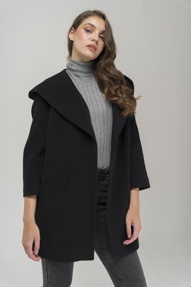 Hooded Tied Waist Coat BLACK 3359