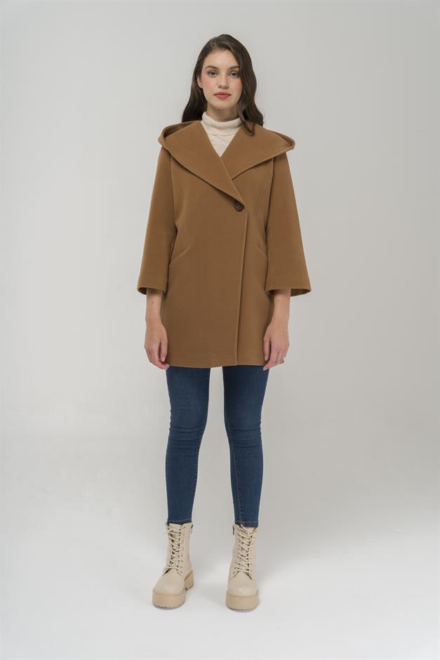 Hooded Tied Waist Coat CAMEL 3359
