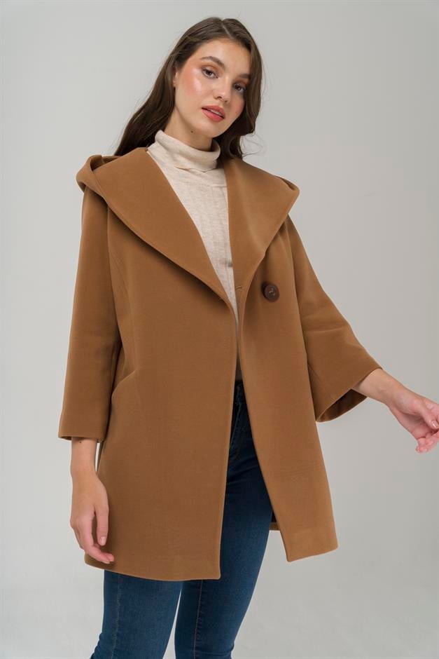 Hooded Tied Waist Coat CAMEL 3359