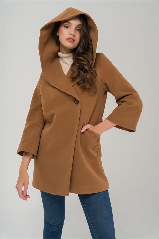 Hooded Tied Waist Coat CAMEL 3359