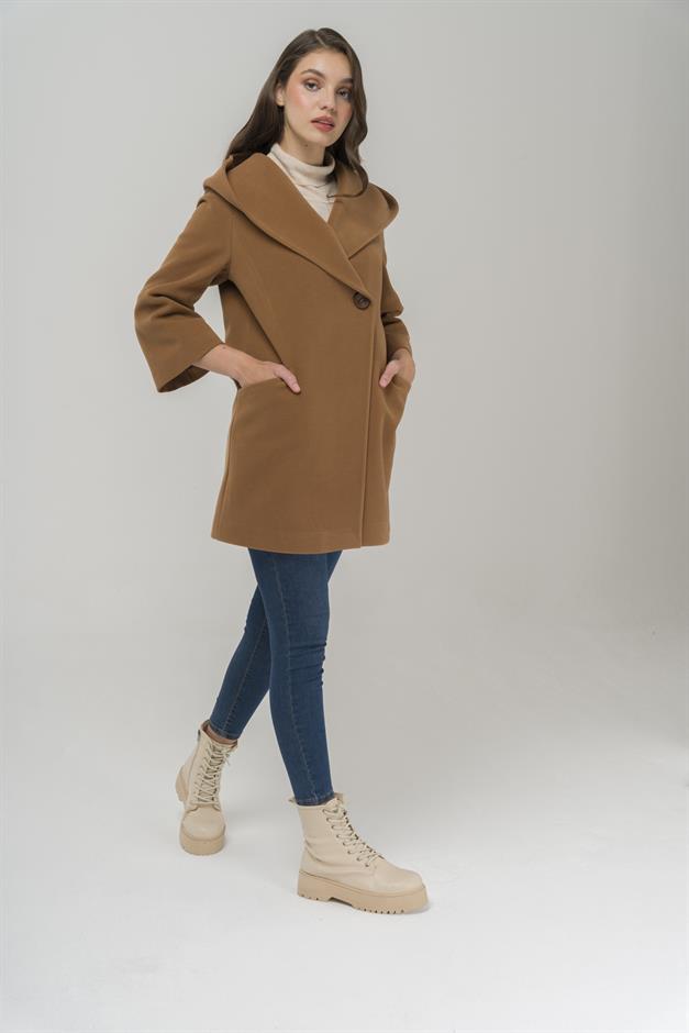 Hooded Tied Waist Coat CAMEL 3359