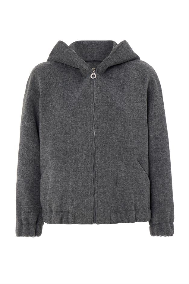 Kapüşonlu Beli Lastikli Oversize Kısa Kaban KOYU GRİ 3162