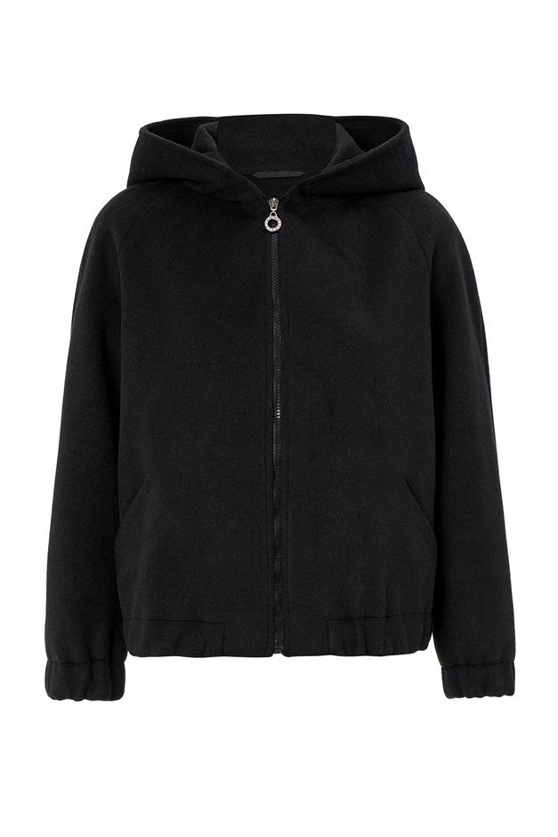 Kapüşonlu Beli Lastikli Oversize Kısa Kaban SİYAH 3162