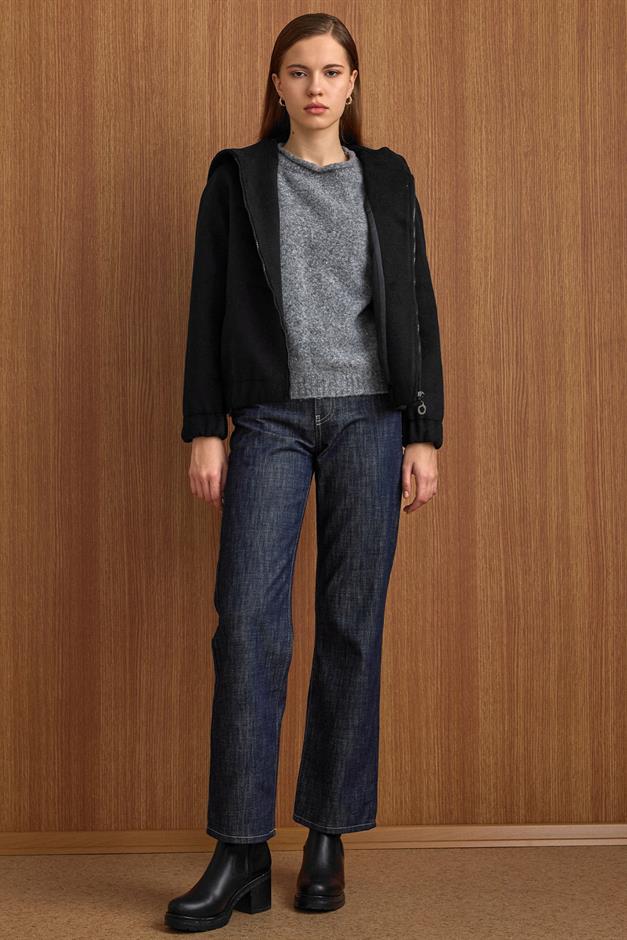 Kapüşonlu Beli Lastikli Oversize Kısa Kaban SİYAH 3162