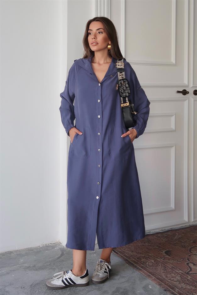 Hooded, Drawstring Detailed, Unlined Modal Coat İNDİGO 6711-Y
