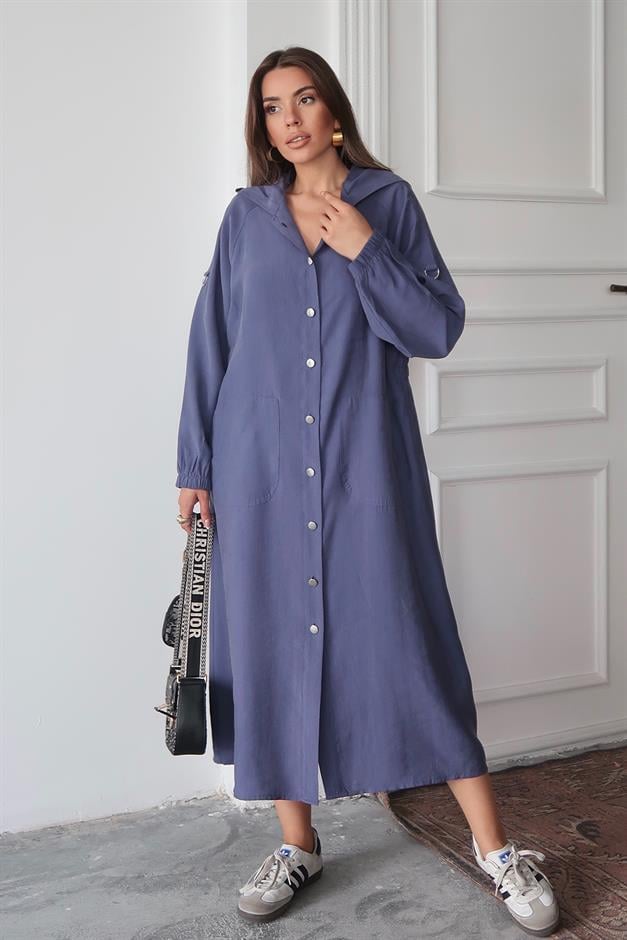 Hooded, Drawstring Detailed, Unlined Modal Coat İNDİGO 6711-Y
