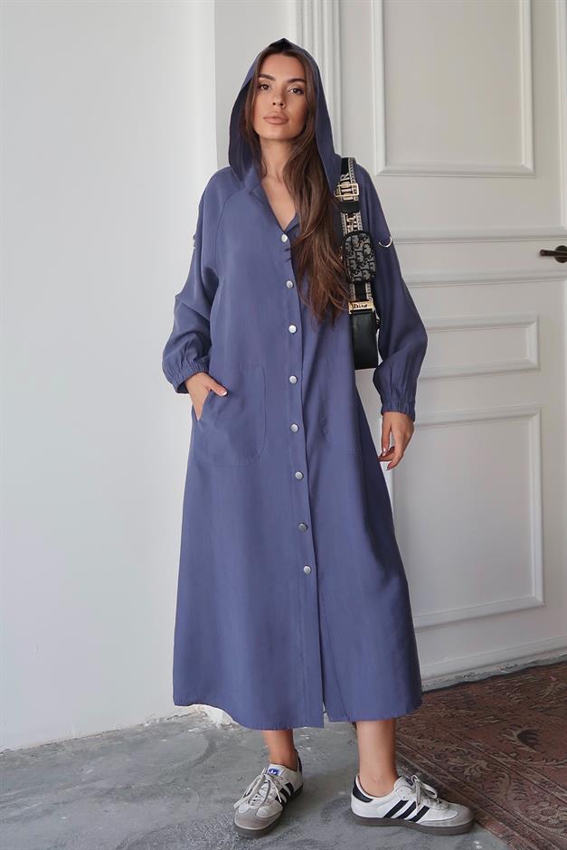 Hooded, Drawstring Detailed, Unlined Modal Coat İNDİGO 6711-Y