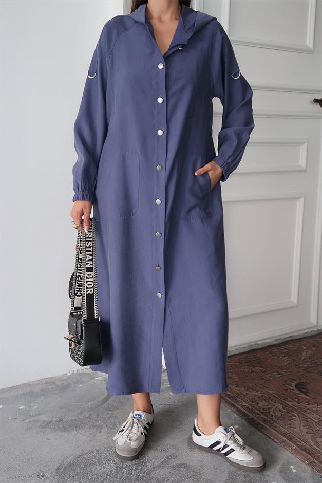 Hooded, Drawstring Detailed, Unlined Modal Coat İNDİGO 6711-Y