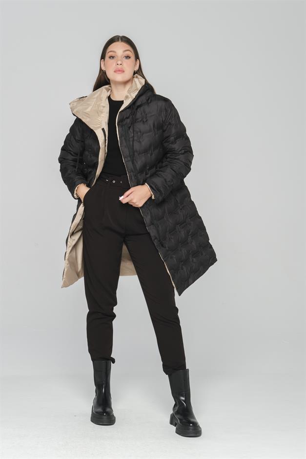 Hooded Double-Sided Patterned Puffer Jacket BLACK-STONE 6391