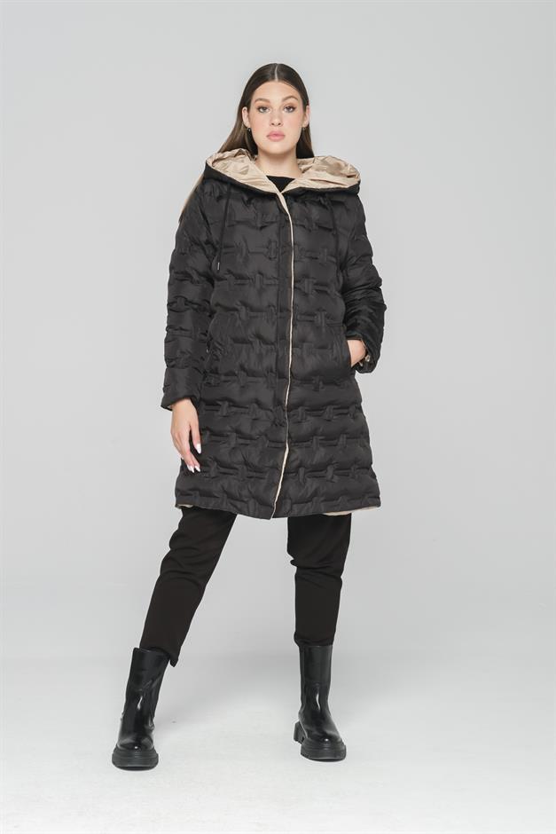 Hooded Double-Sided Patterned Puffer Jacket BLACK-STONE 6391