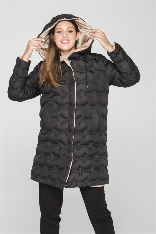 Hooded Double-Sided Patterned Puffer Jacket BLACK-STONE 6391