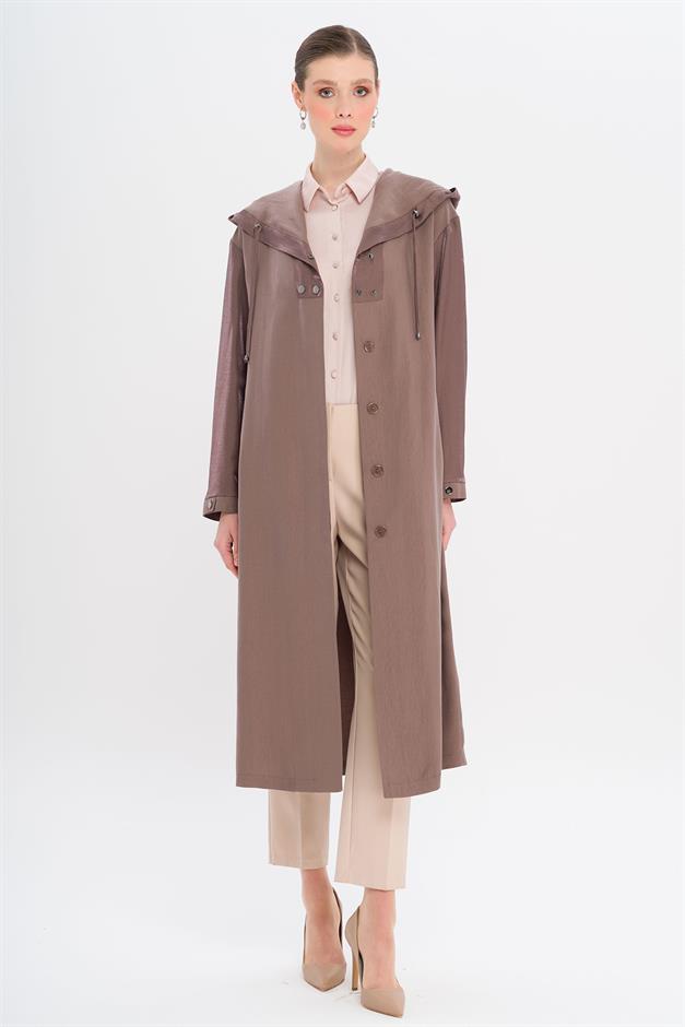 Hooded Snap Detail Unlined Coat COFFEE 6749