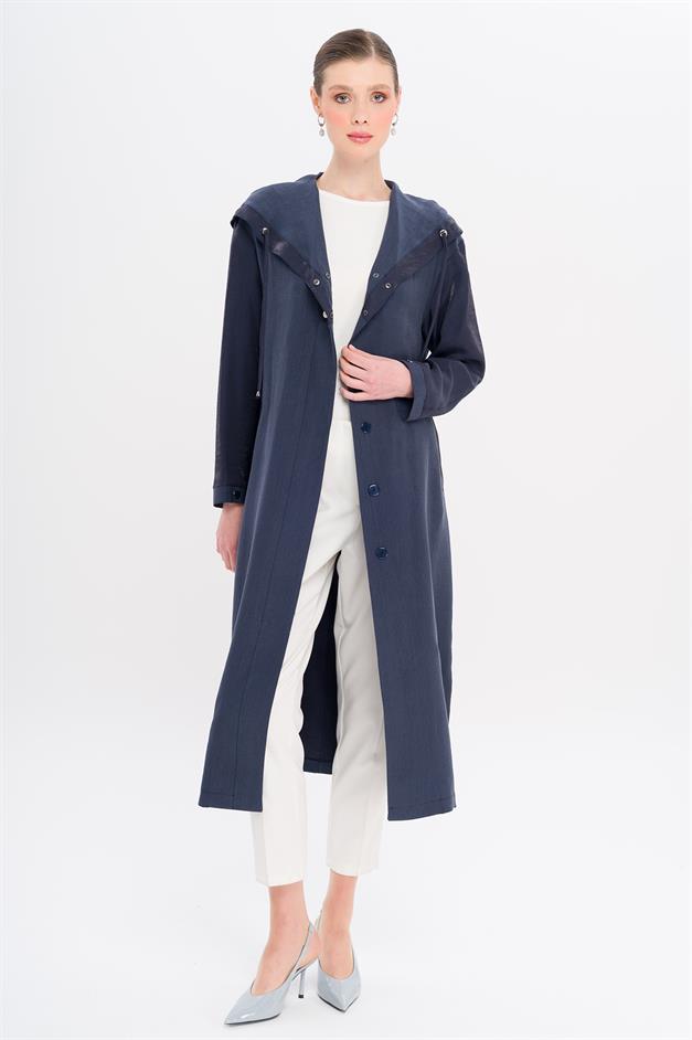 Hooded Snap Detail Unlined Coat NAVY 6749