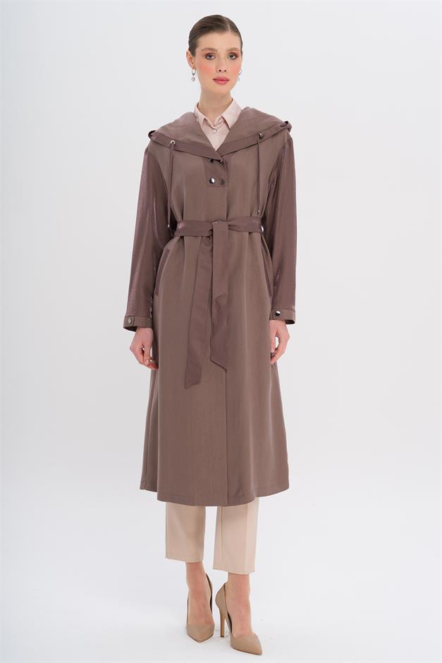 Hooded Snap Detail Unlined Coat COFFEE 6749