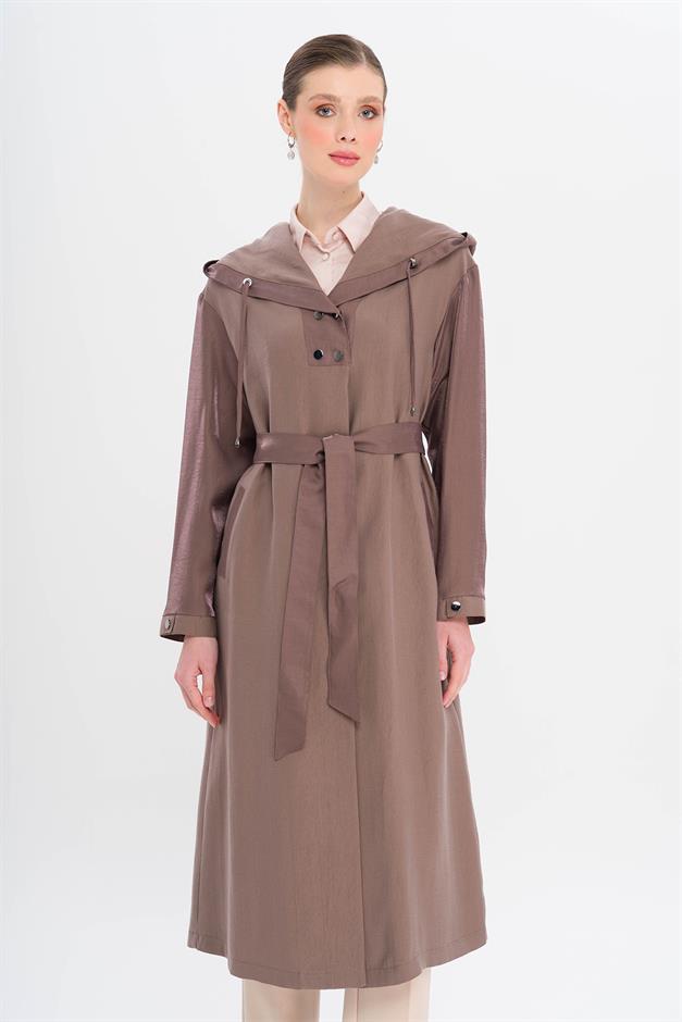 Hooded Snap Detail Unlined Coat COFFEE 6749
