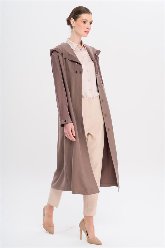 Hooded Snap Detail Unlined Coat COFFEE 6749