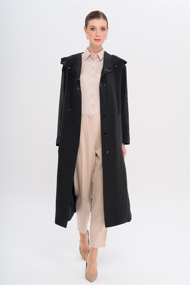 Hooded Snap Detail Unlined Coat BLACK 6749