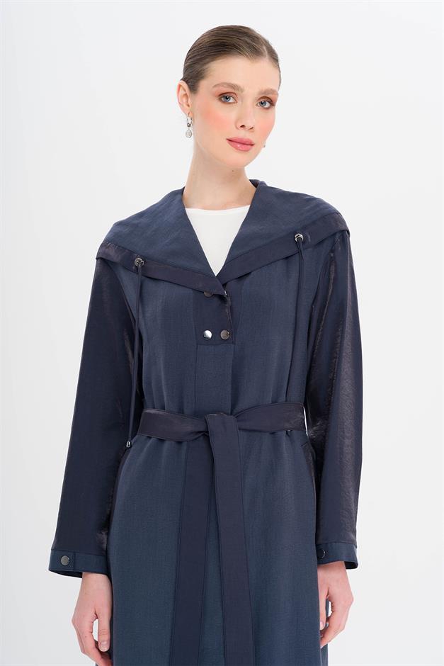 Hooded Snap Detail Unlined Coat NAVY 6749