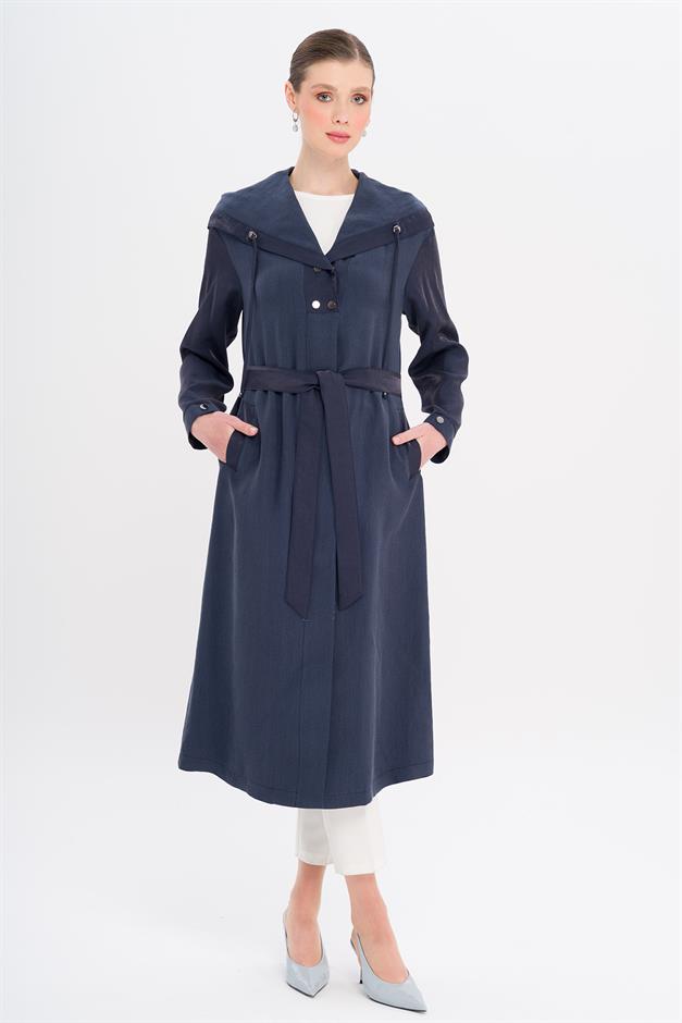 Hooded Snap Detail Unlined Coat NAVY 6749