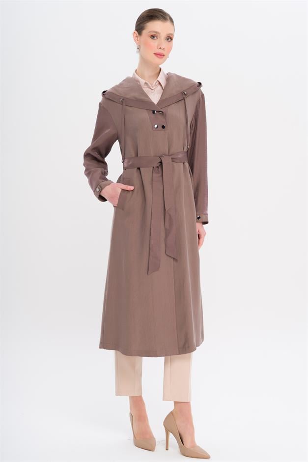 Hooded Snap Detail Unlined Coat COFFEE 6749