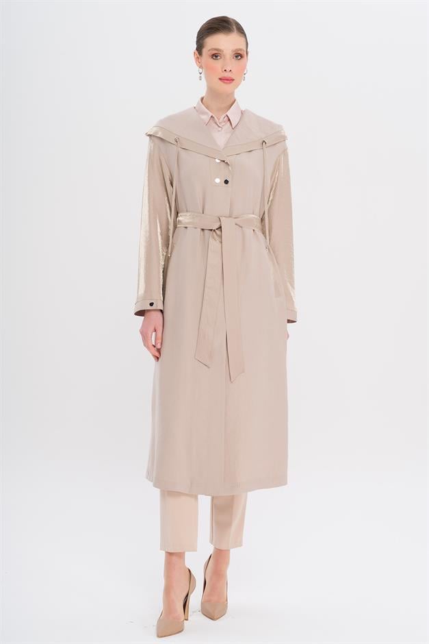 Hooded Snap Detail Unlined Coat STONE 6749