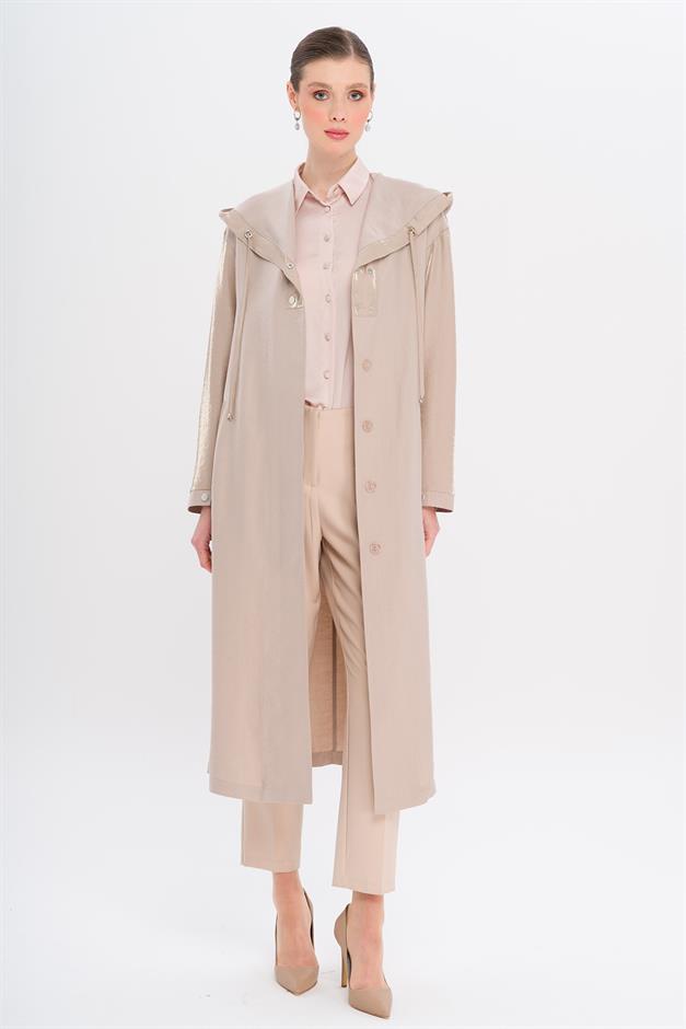 Hooded Snap Detail Unlined Coat STONE 6749