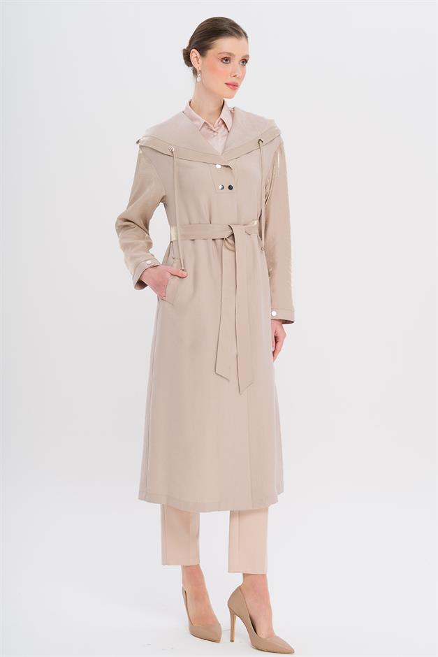 Hooded Snap Detail Unlined Coat STONE 6749