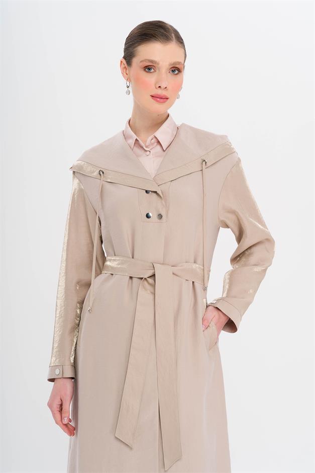 Hooded Snap Detail Unlined Coat STONE 6749