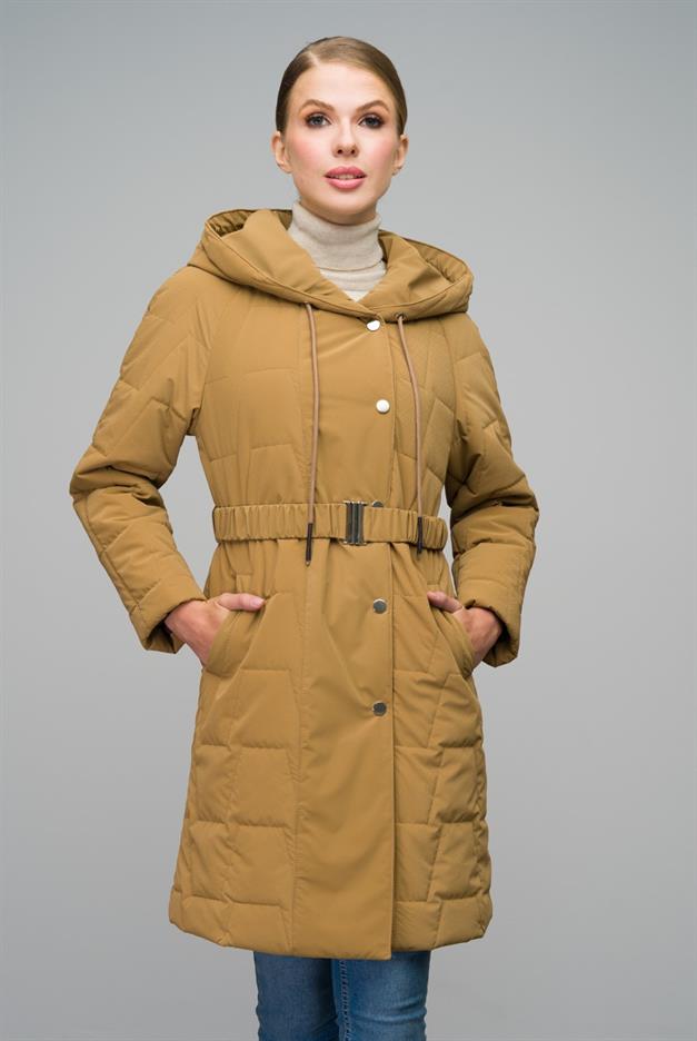 Hooded Snap Closure Quilted Patterned Coat CAMEL 6663