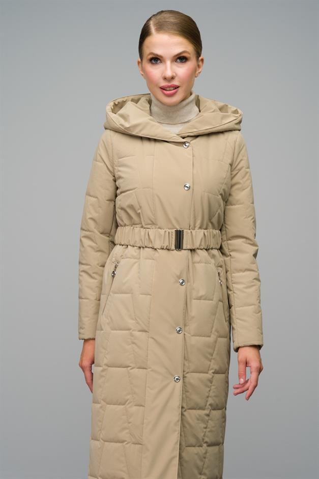 Hooded Snap Closure Quilted Long Coat IVORY 6661