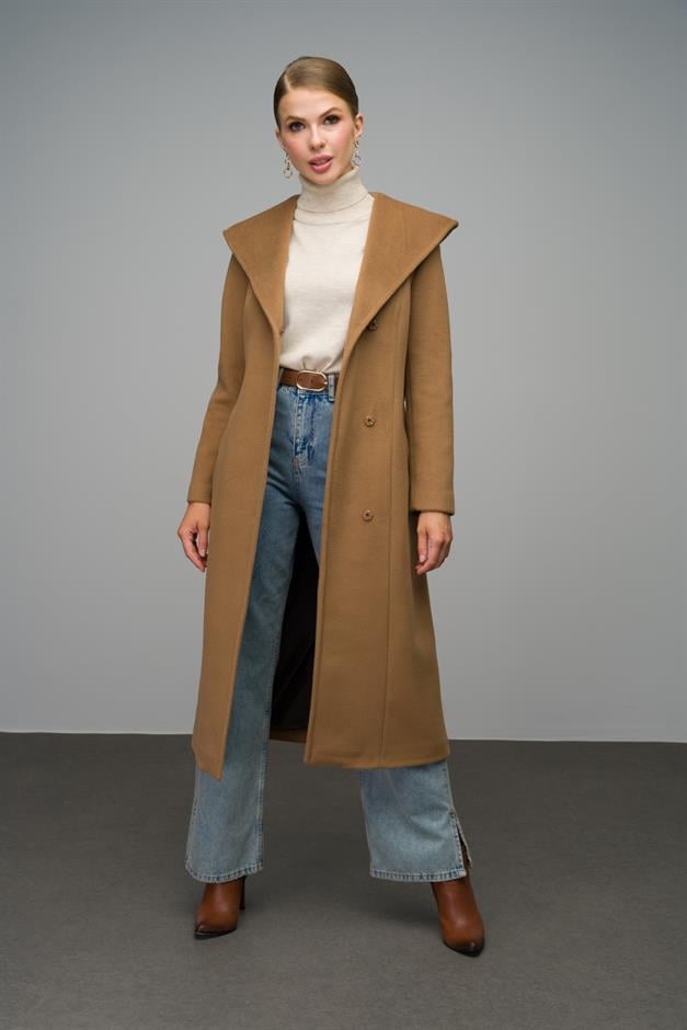 Hooded Long Coat with Snap Closure K. KAMEL 3070