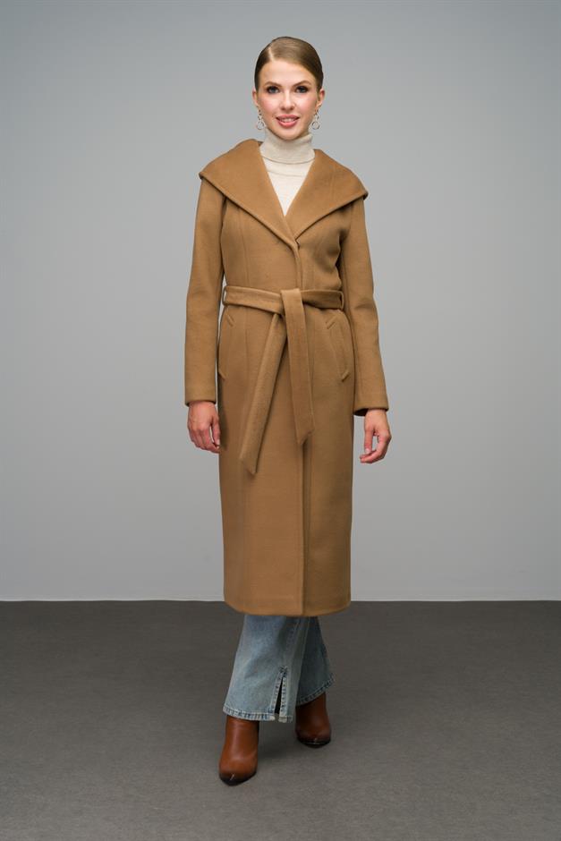 Hooded Long Coat with Snap Closure K. KAMEL 3070