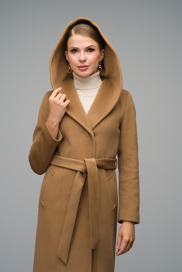 Hooded Long Coat with Snap Closure K. KAMEL 3070