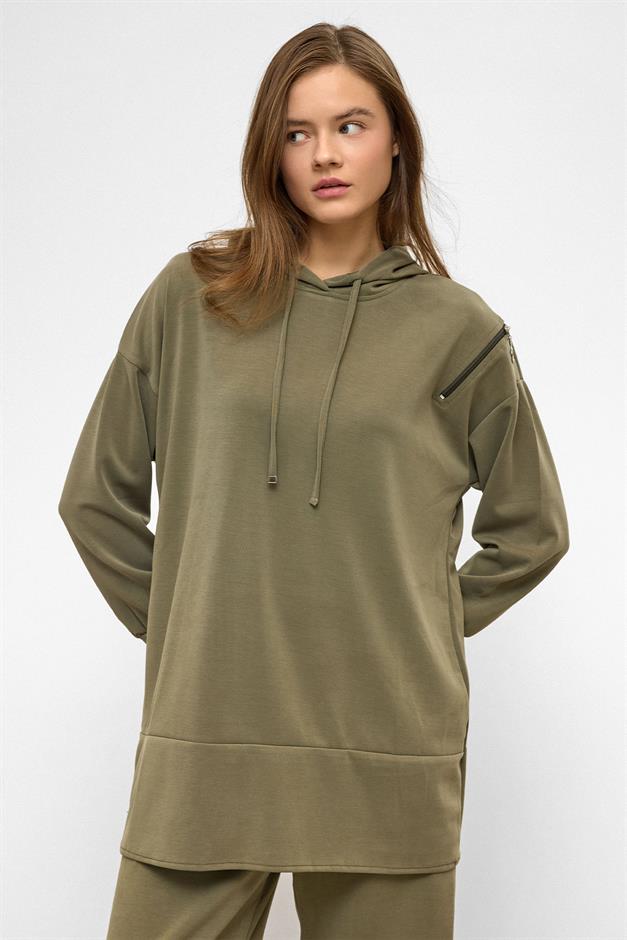 Hooded Zipper Accessory Sweat Pants Casual Modal Set DRAB 9382-TK